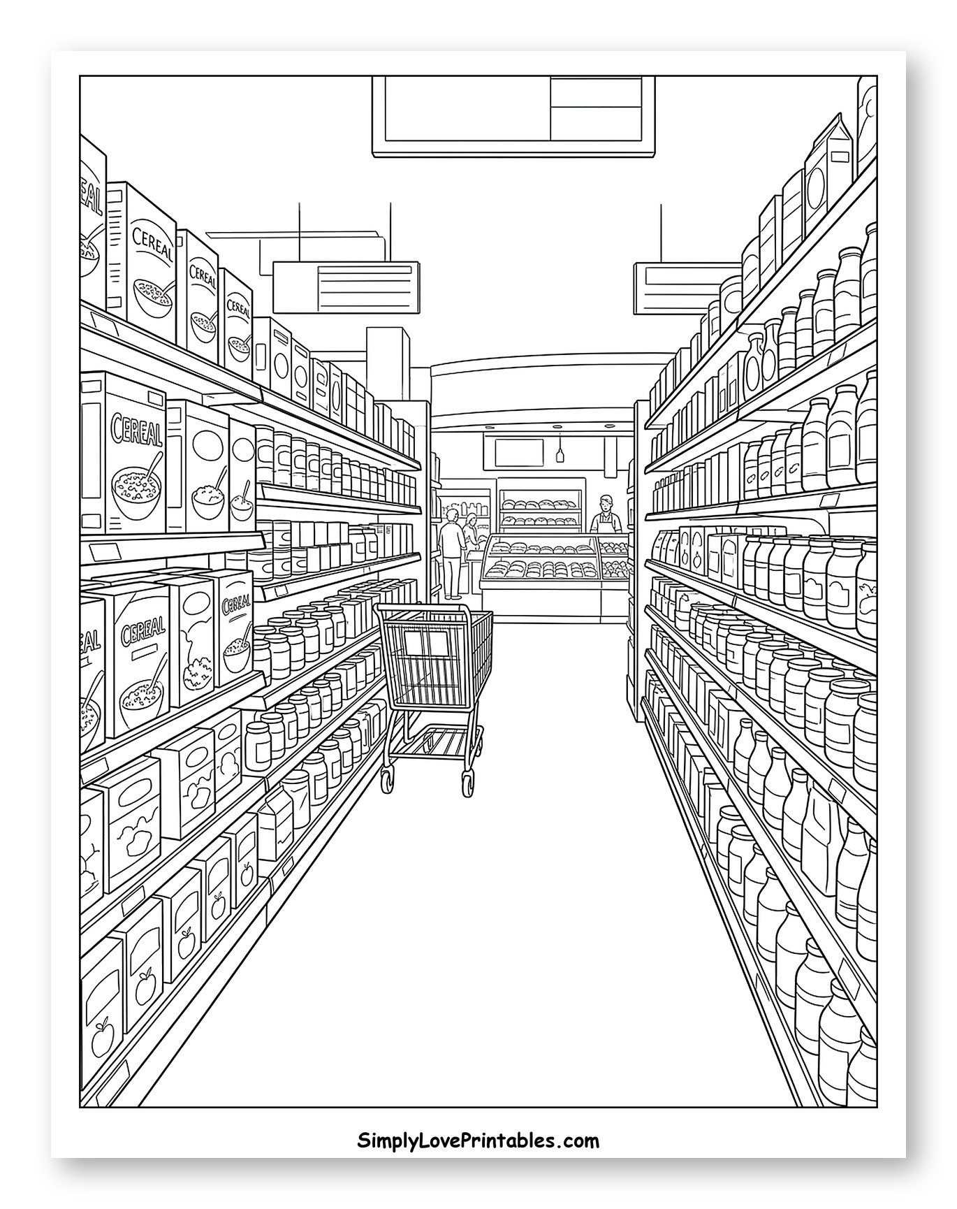 Grocery Store Aisle Full of Products to Color