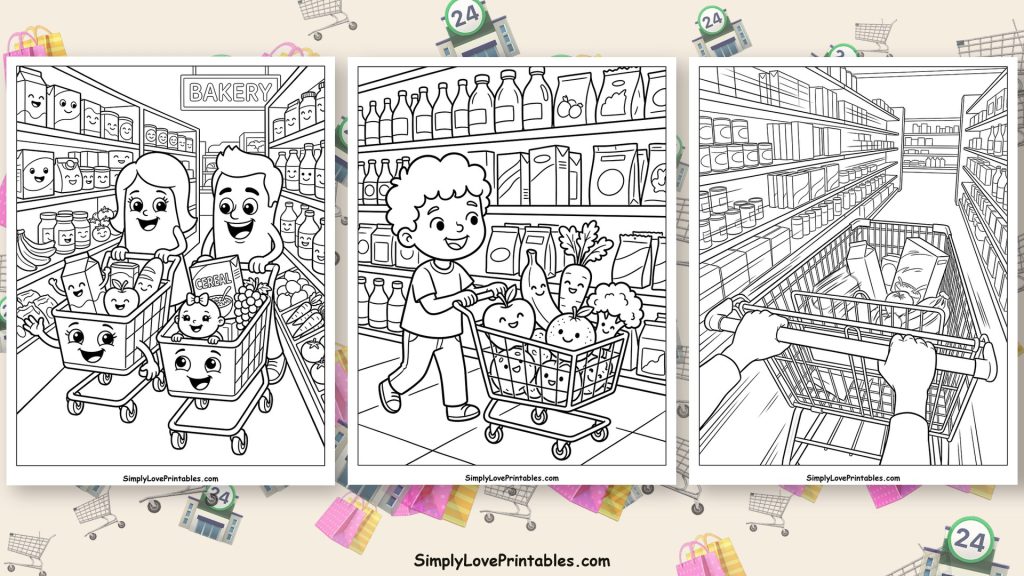 Grocery store coloring pages featured image
