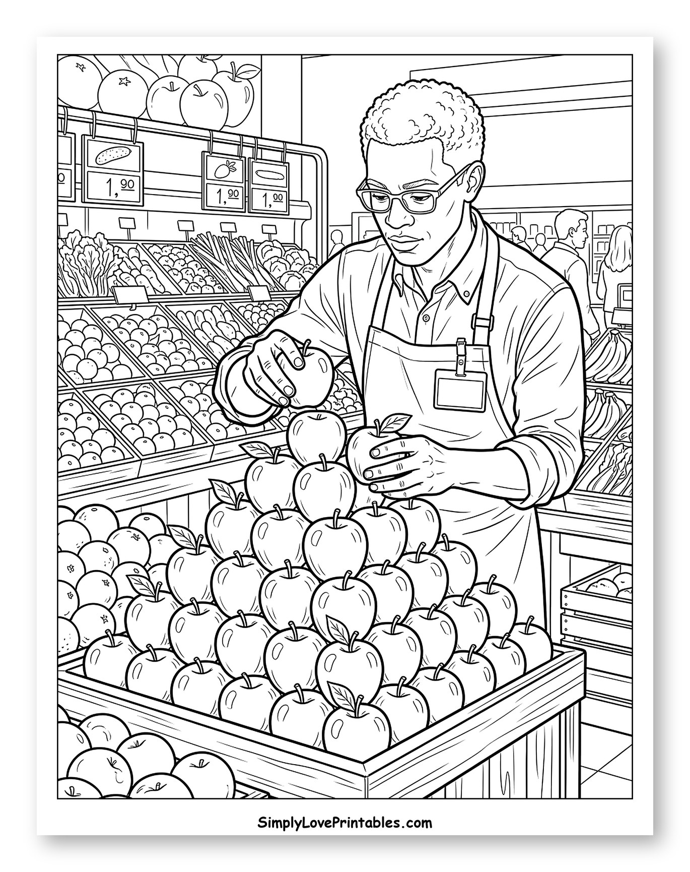 Grocery Store Worker Stacking Apples to Color