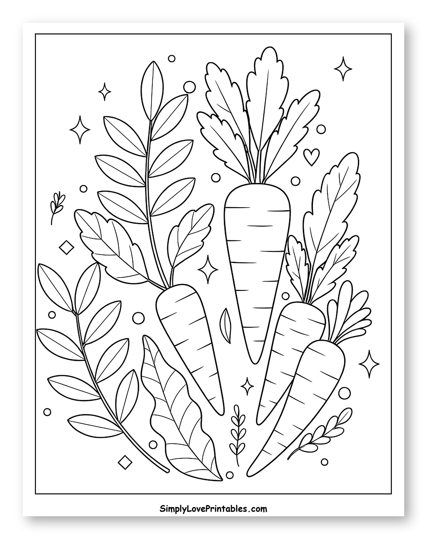 Group of Carrots with Greenery and Stars