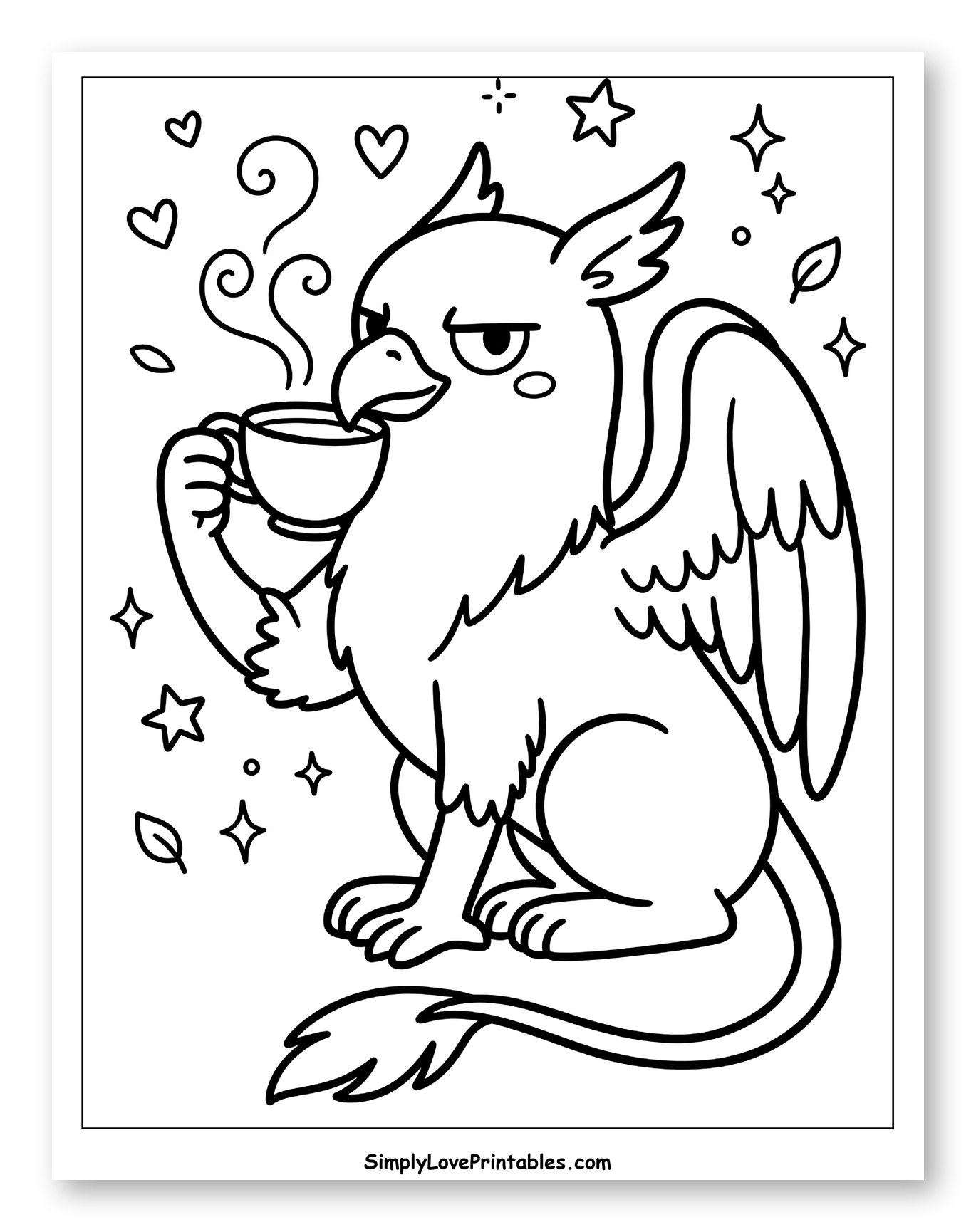 Grumpy Griffin Drinking Coffee Coloring Page for Adults