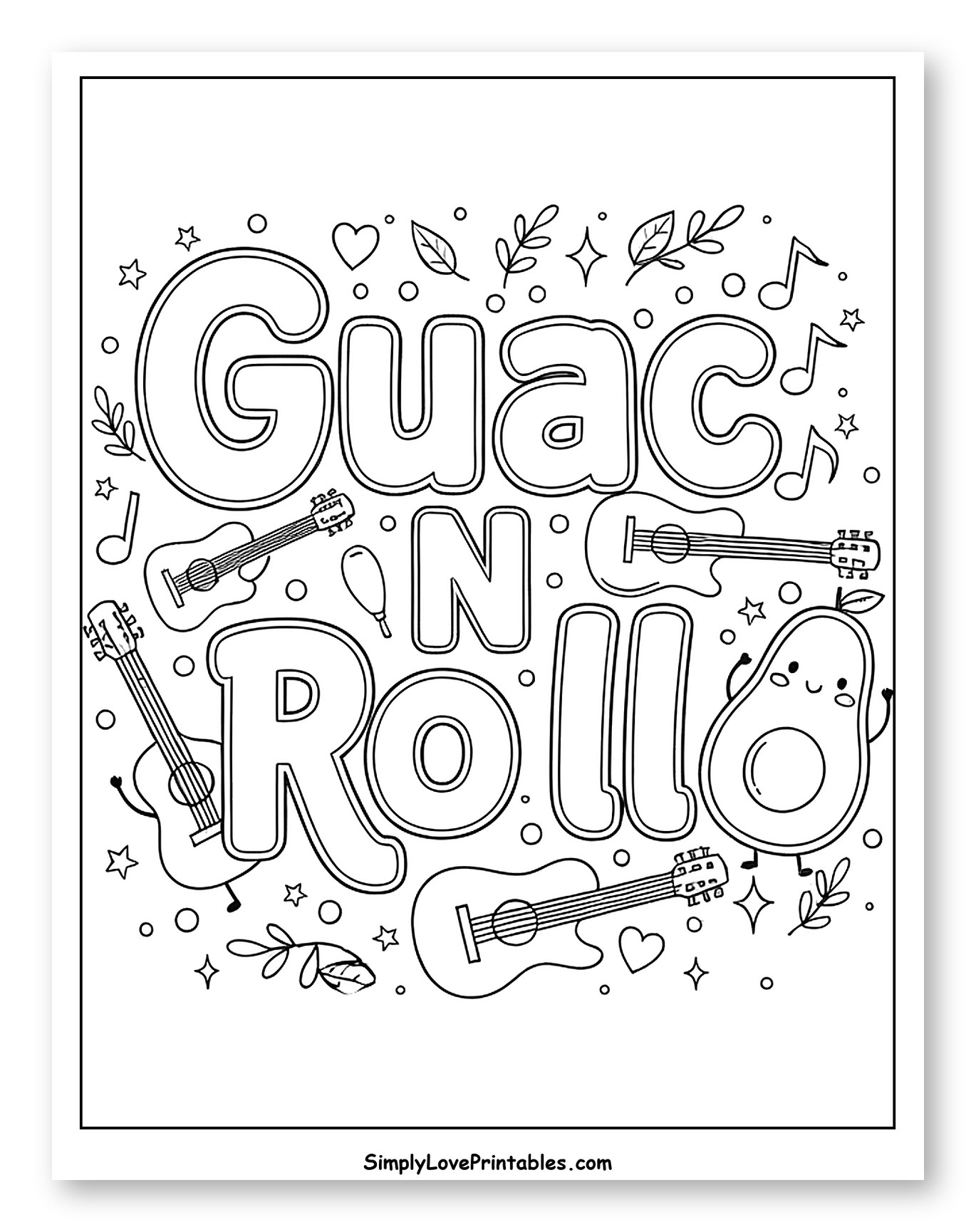 Guac N Roll Lettering with Happy Avocado