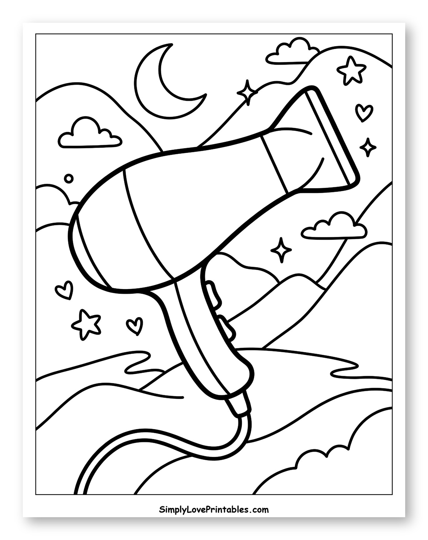 Hair Dryer in a Night Sky Scene Coloring Page for Adults