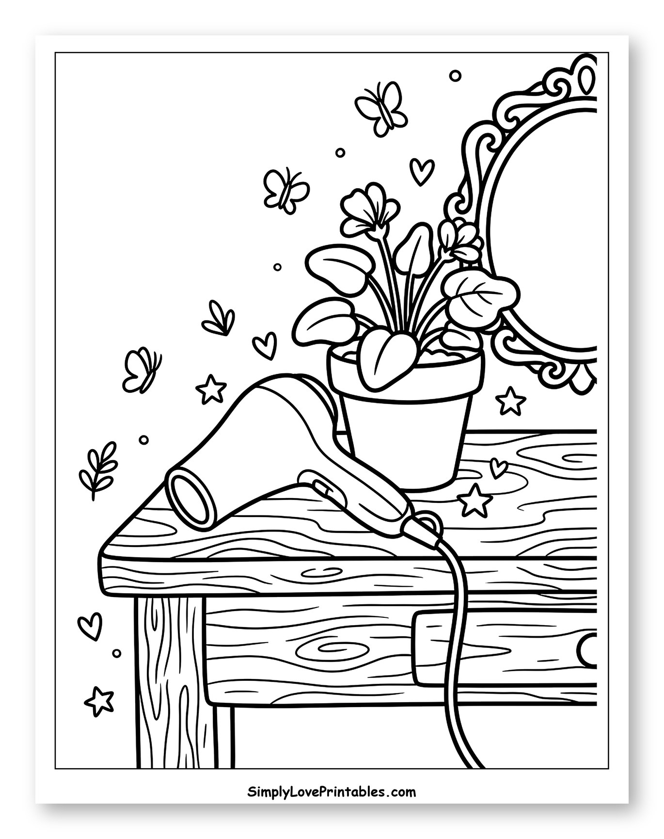 Hair Dryer with Plant and Ornate Mirror