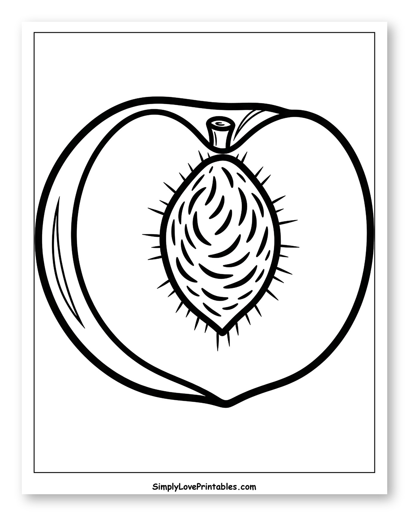 Half Peach with Detailed Pit to Color for Toddlers