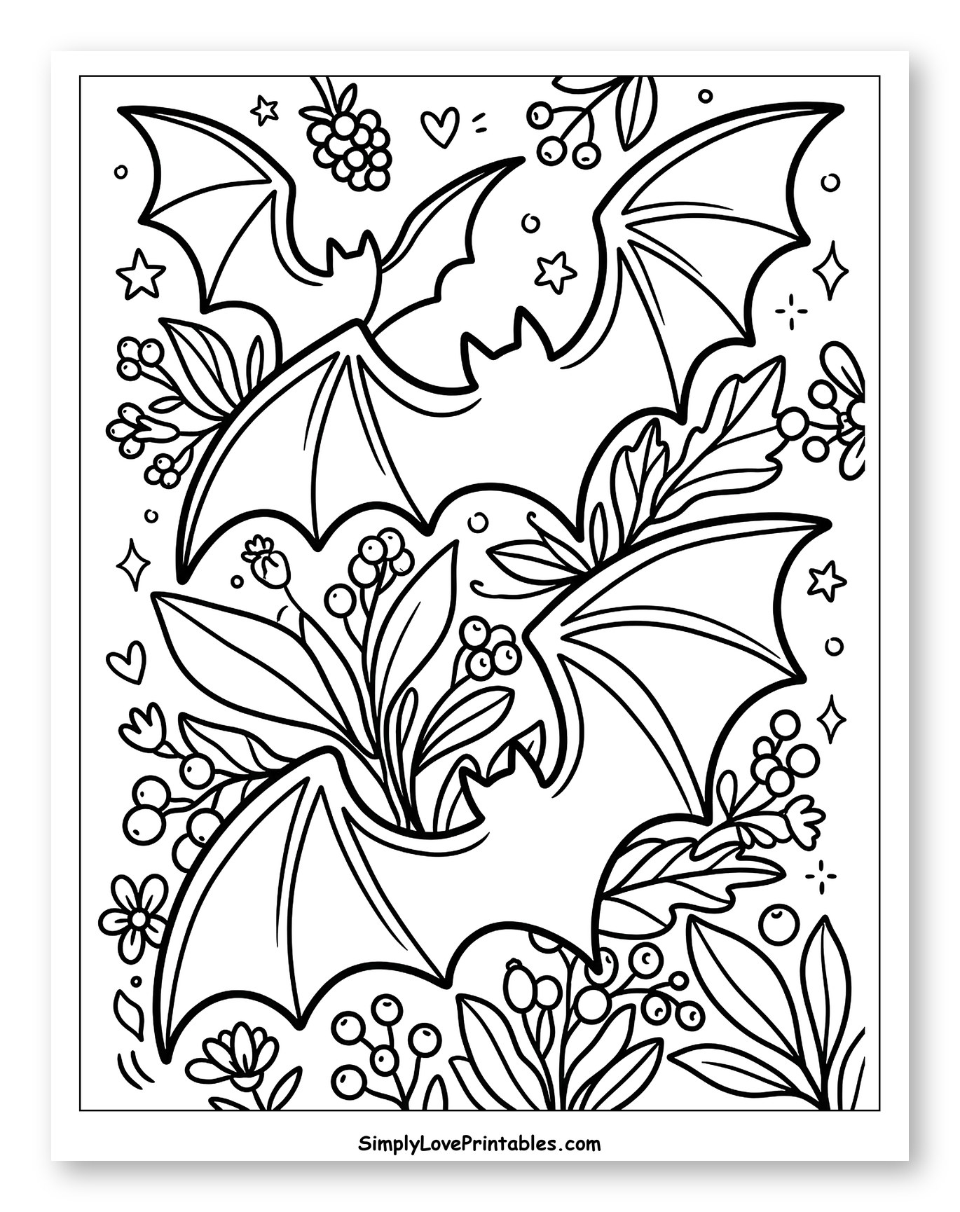 Halloween Bats with Foliage and Berries