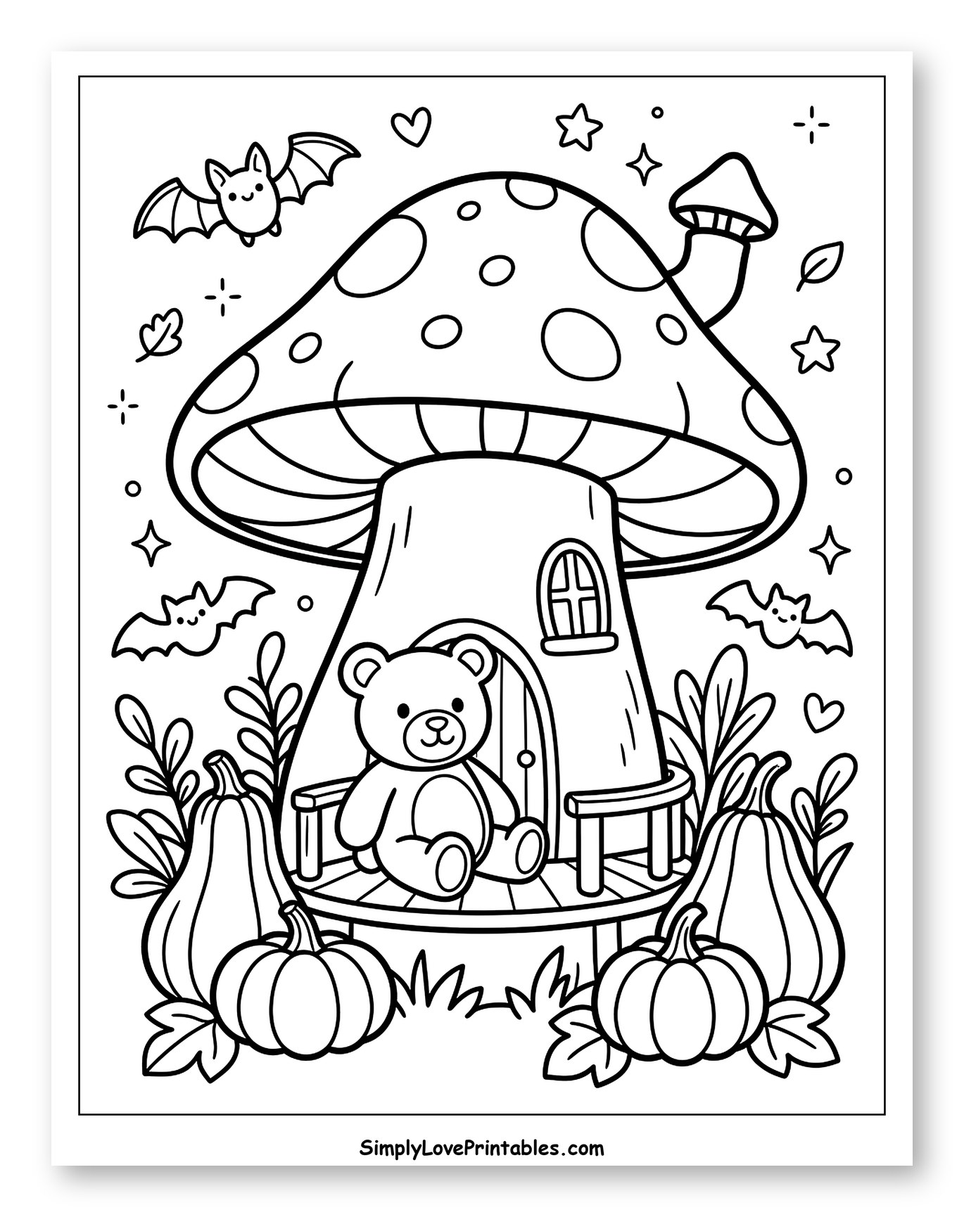 Halloween Bear on Mushroom Porch