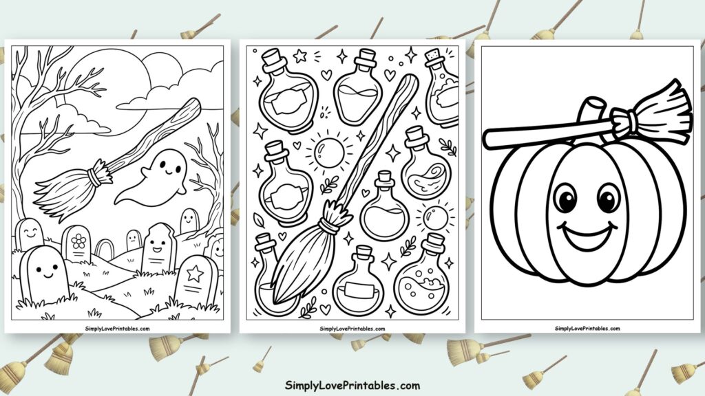 halloween broomstick coloring pages featured image