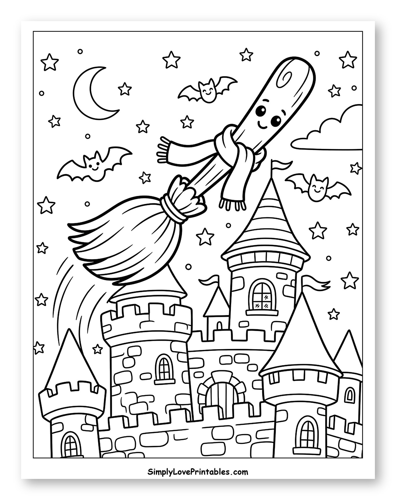 Halloween Broomstick Flying Over a Castle