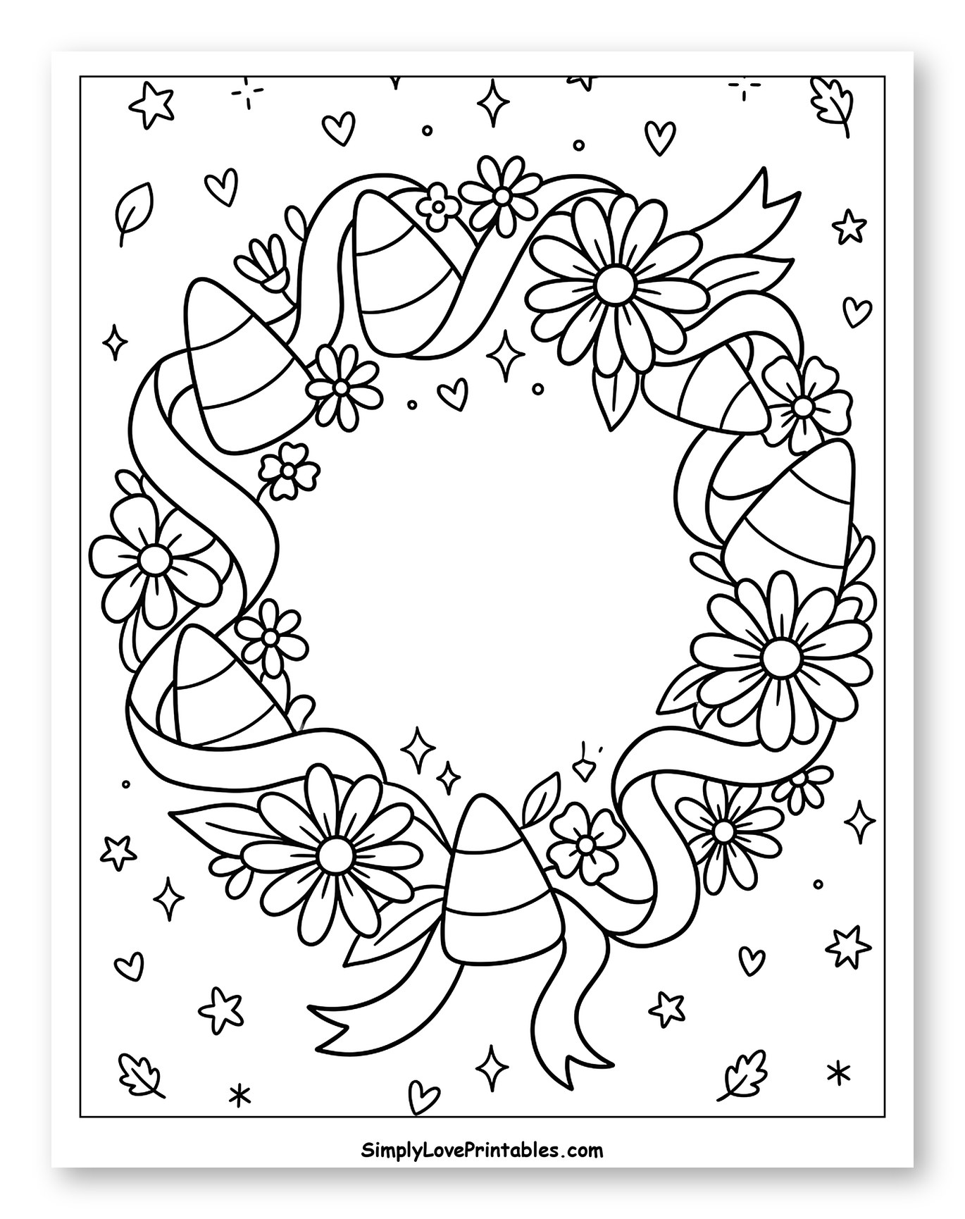 Halloween Candy Corn Floral Wreath to Color for Adults