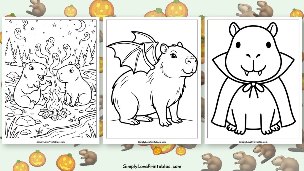 halloween Capybara coloring pages featured image