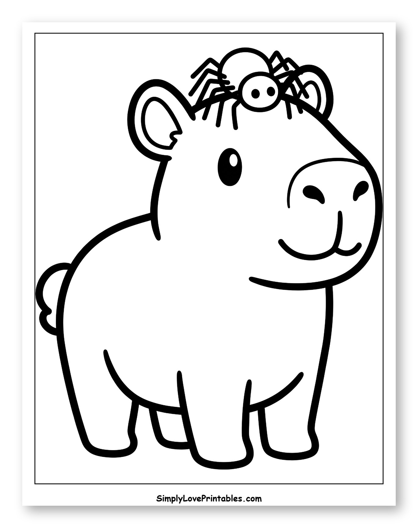 Halloween Capybara with a Spider Friend to Color for Toddlers