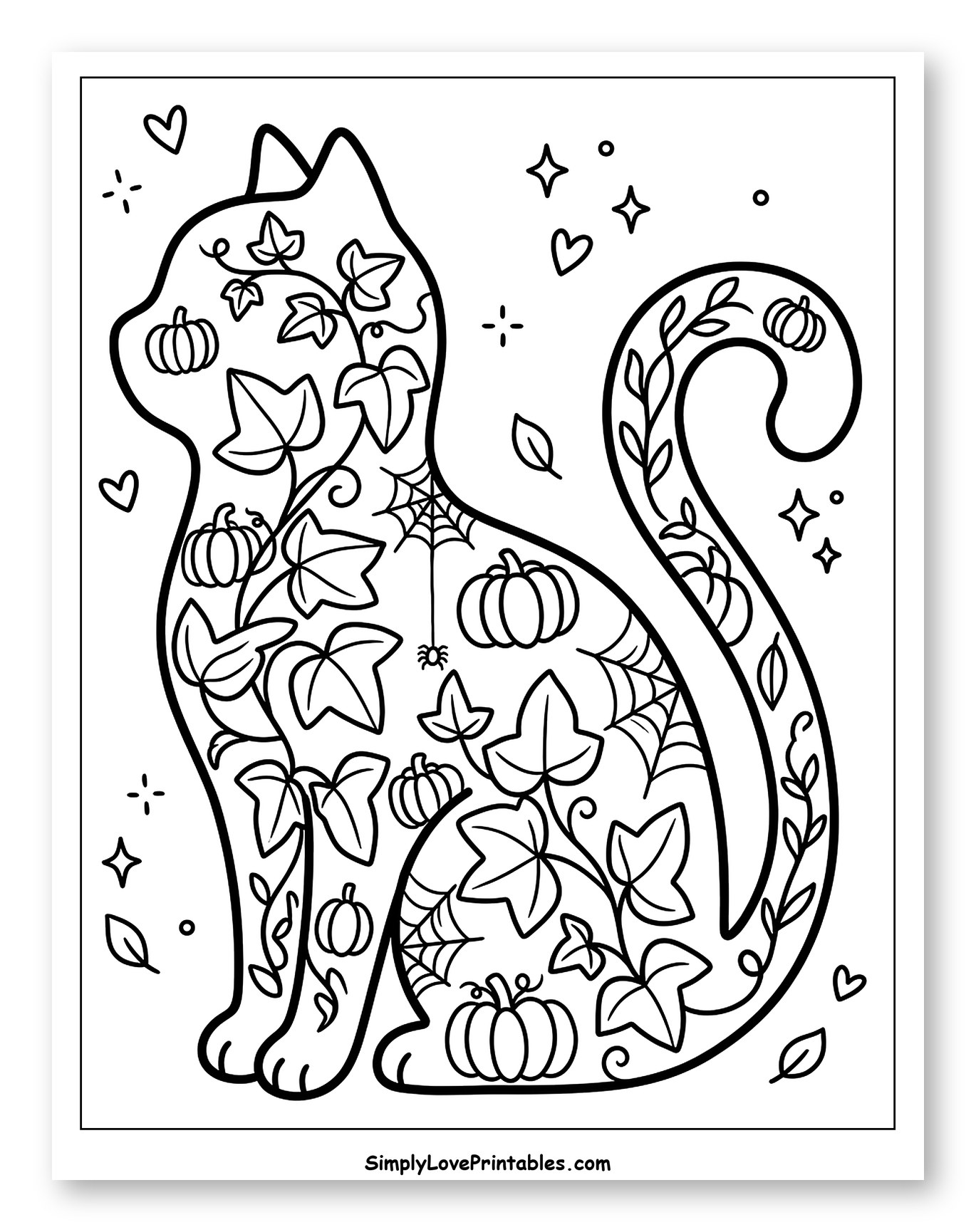 Halloween Cat Filled with Autumn Decorations