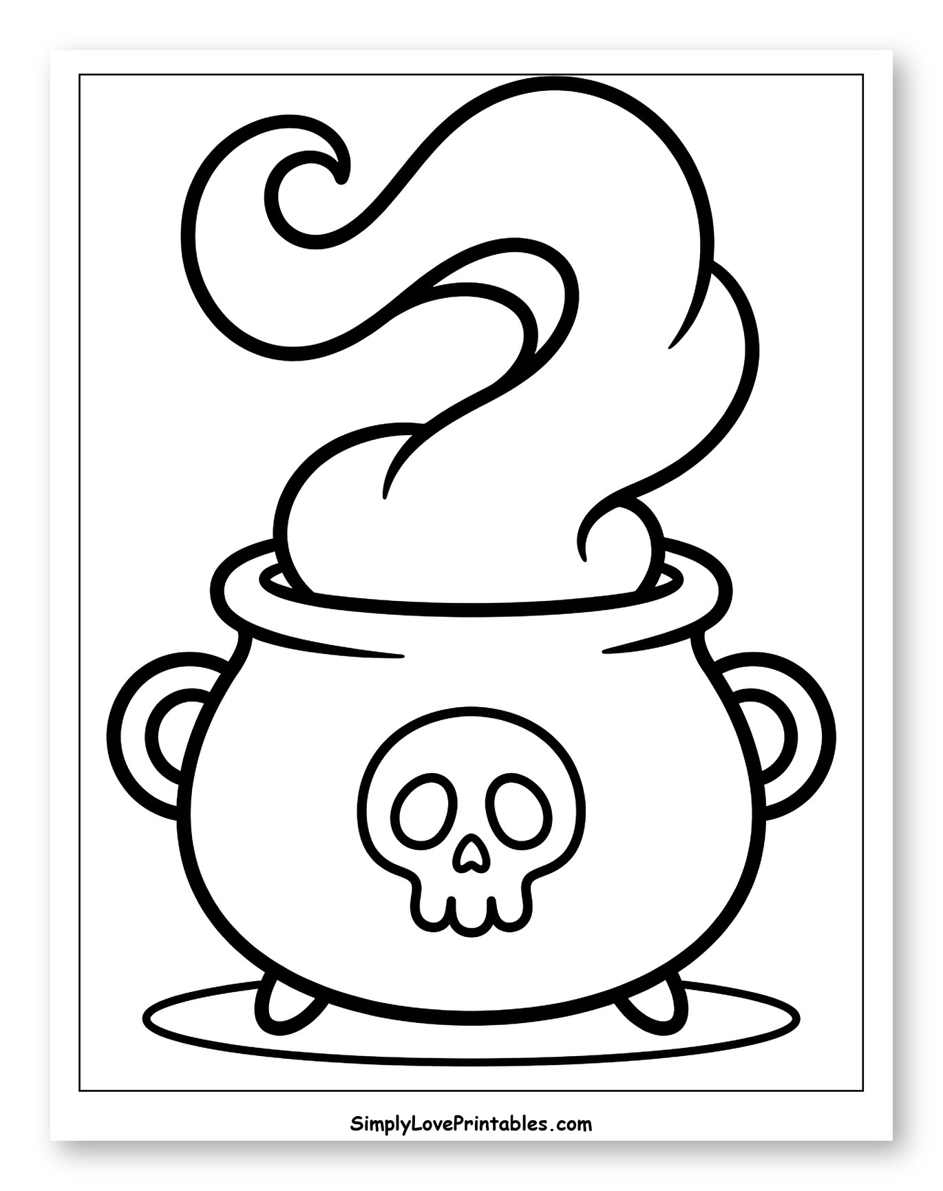 Halloween Cauldron with Skull and Rising Smoke