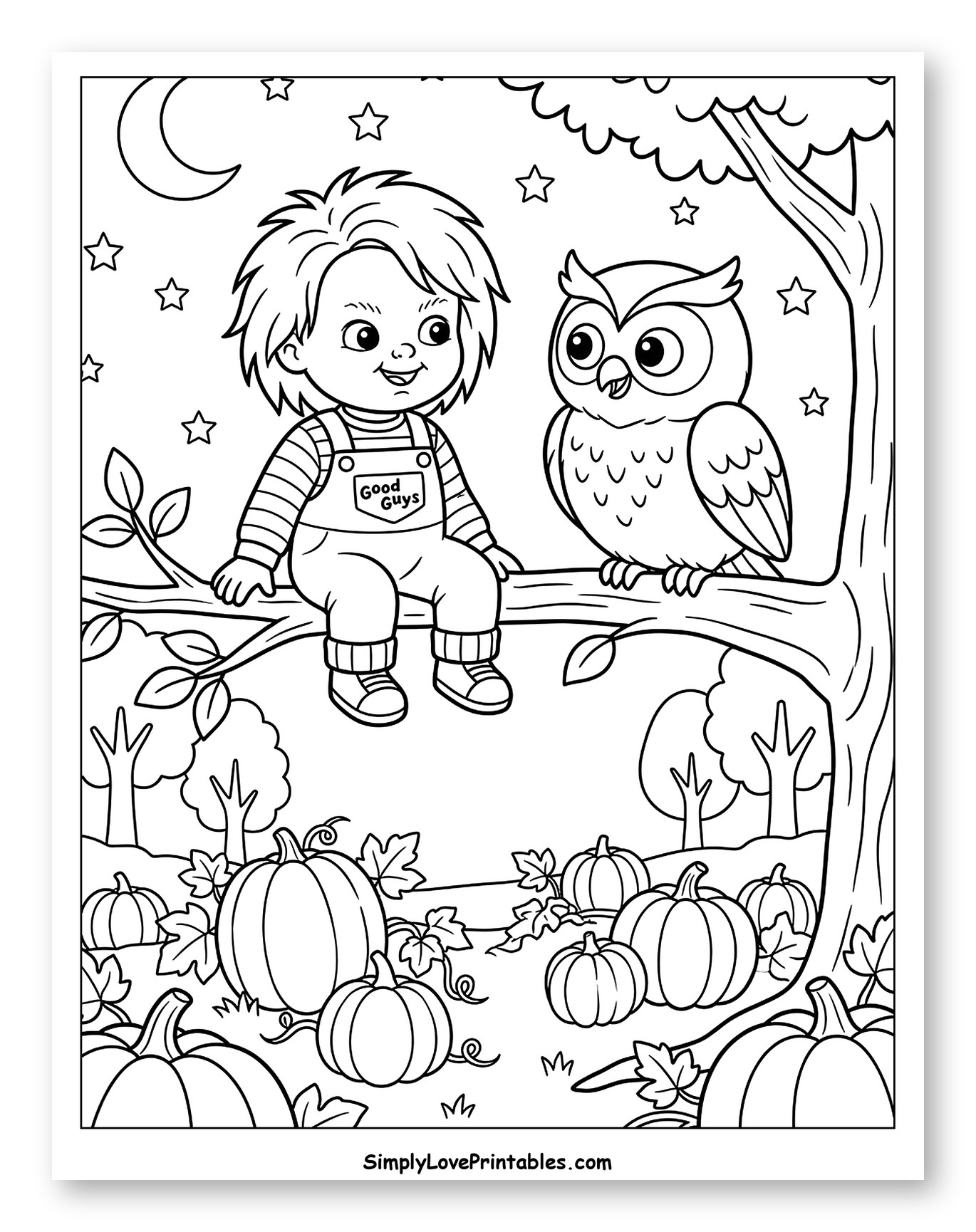 Halloween Chucky with Owl and Pumpkins