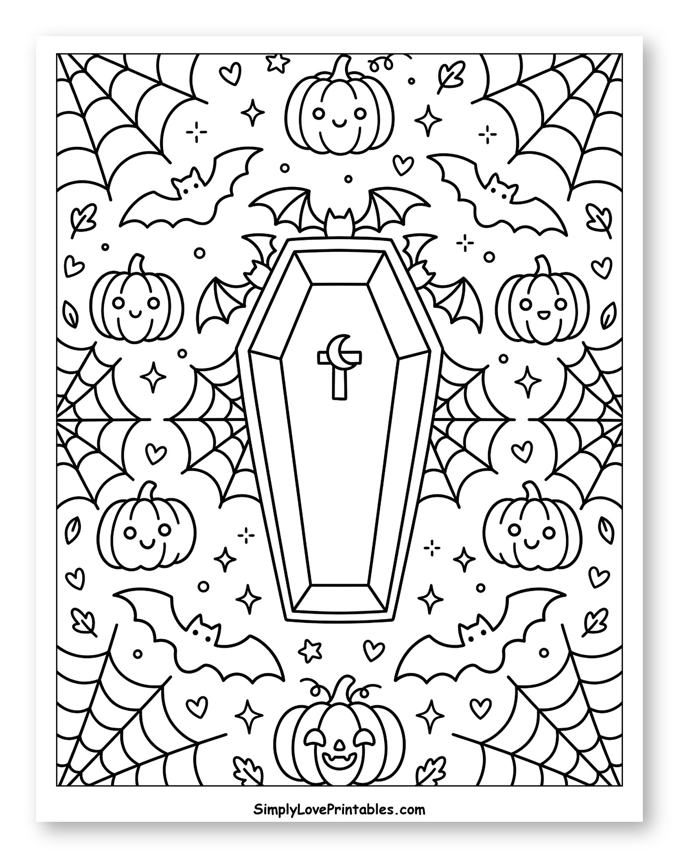Halloween Coffin with Cute Pumpkins and Bats