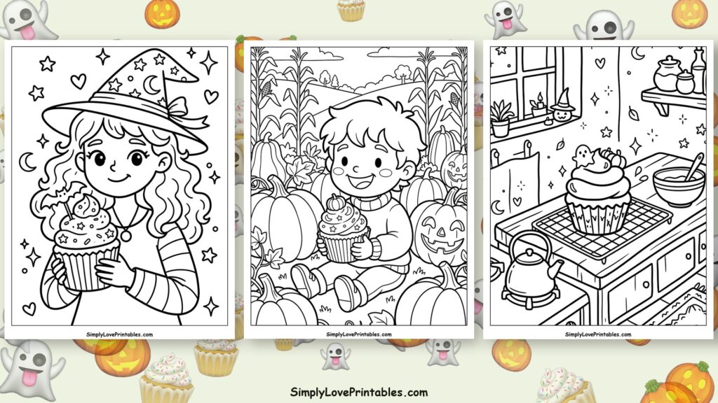 halloween cupcake coloring pages featured image