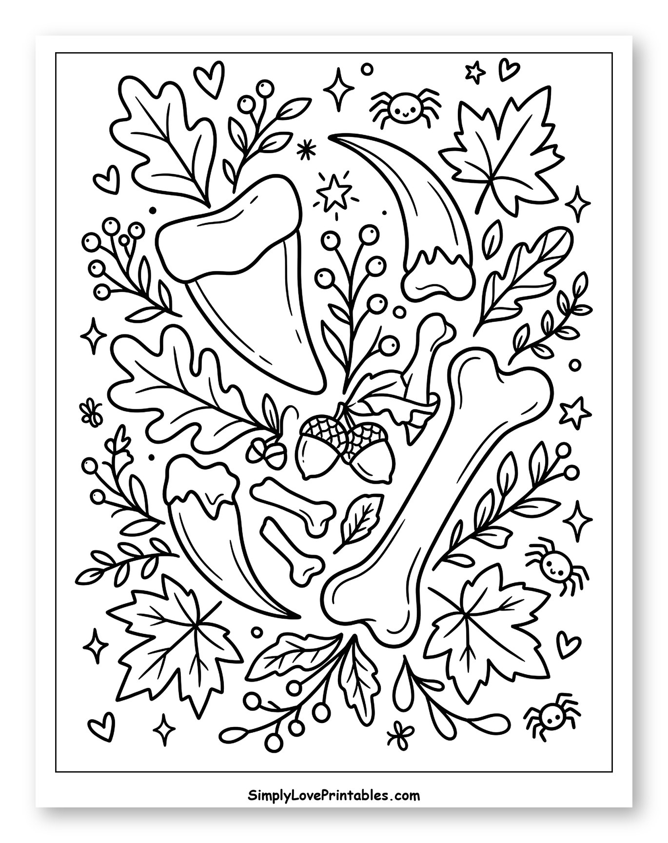 Halloween Dinosaur Bones and Autumn Leaves