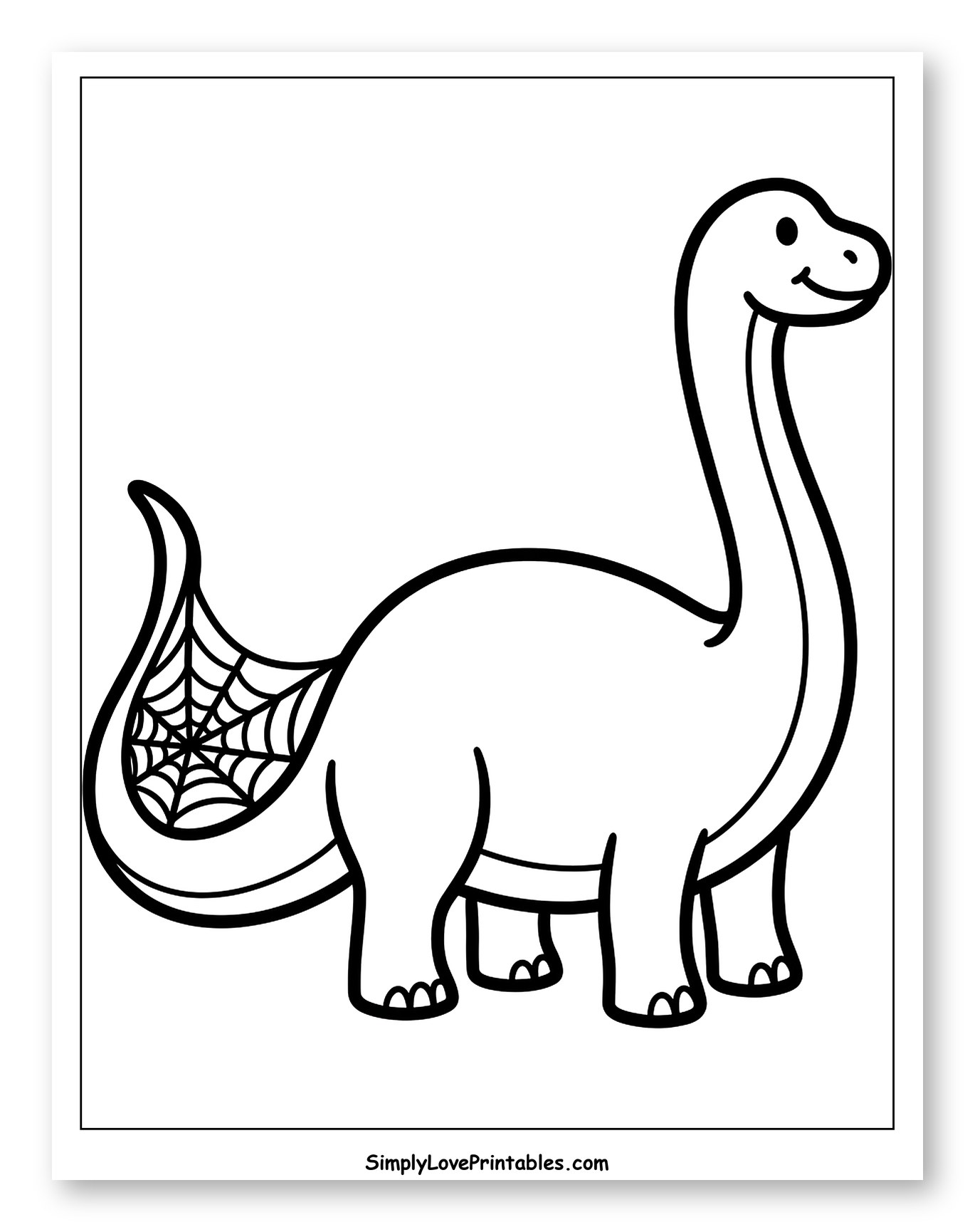 Halloween Dinosaur with Spiderweb on Tail Coloring Page for Toddlers