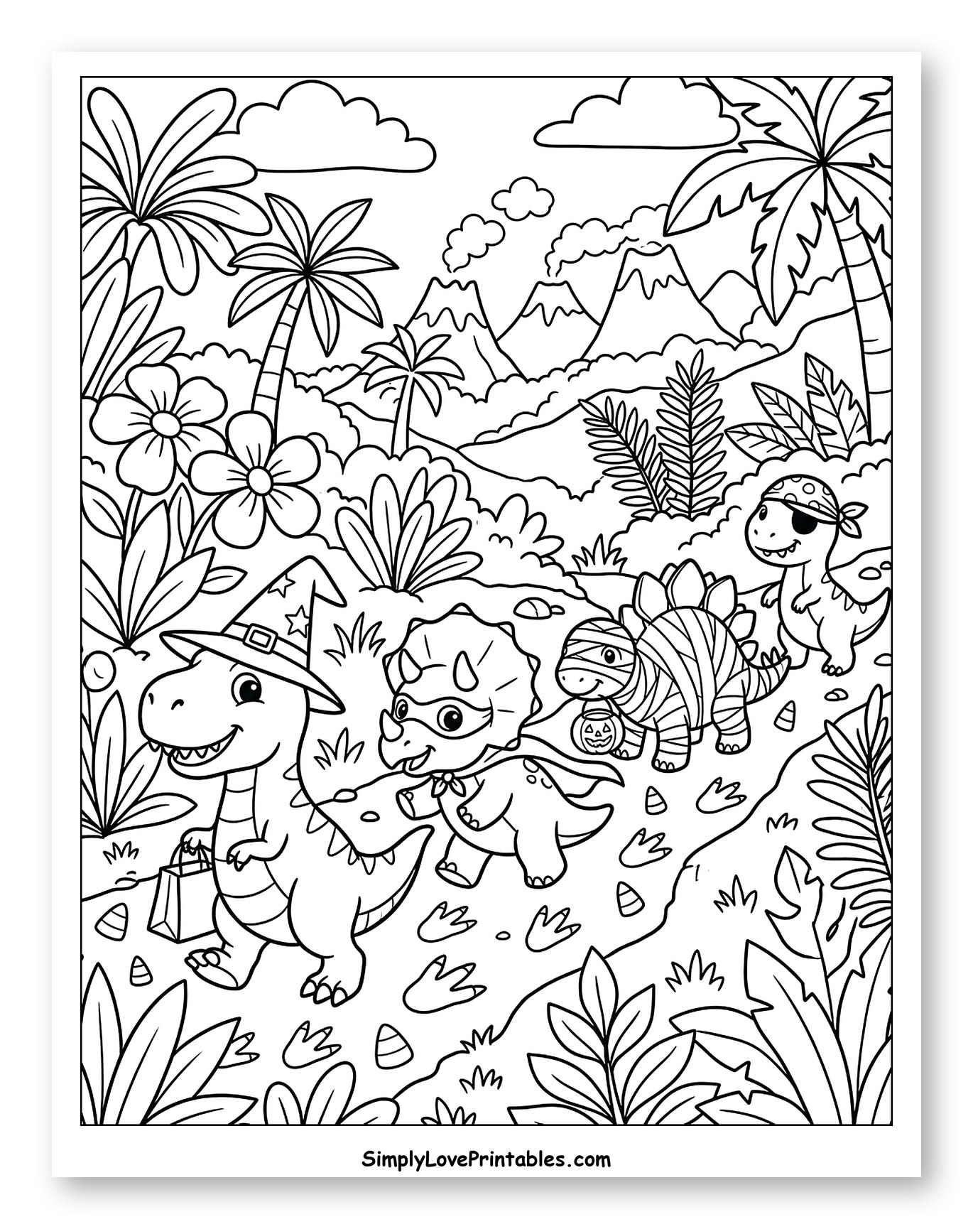 Halloween Dinosaurs Trick-or-Treating in Jungle