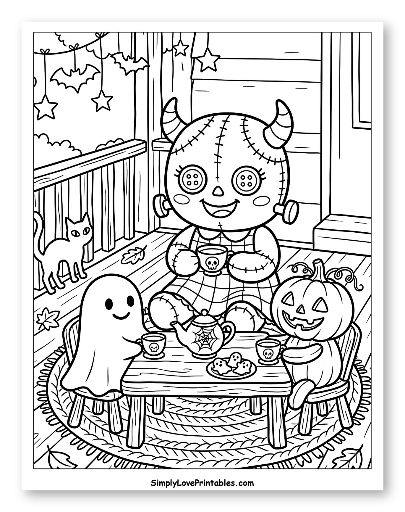 Halloween Friends Having a Tea Party