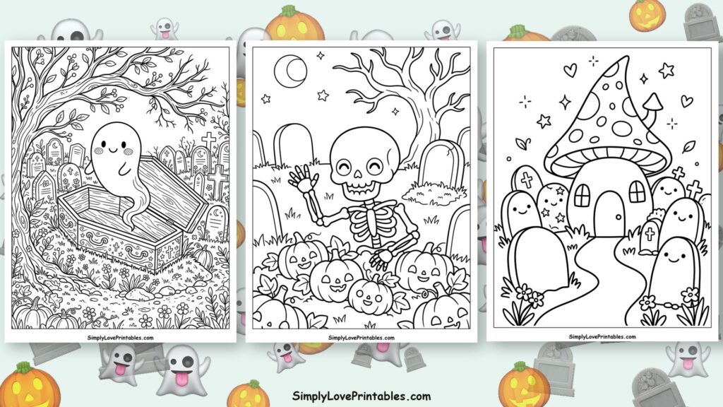 halloween Graveyard coloring pages featured image