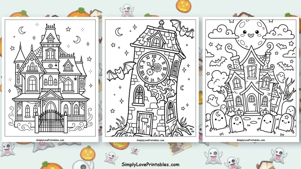 halloween haunted house coloring pages featured image