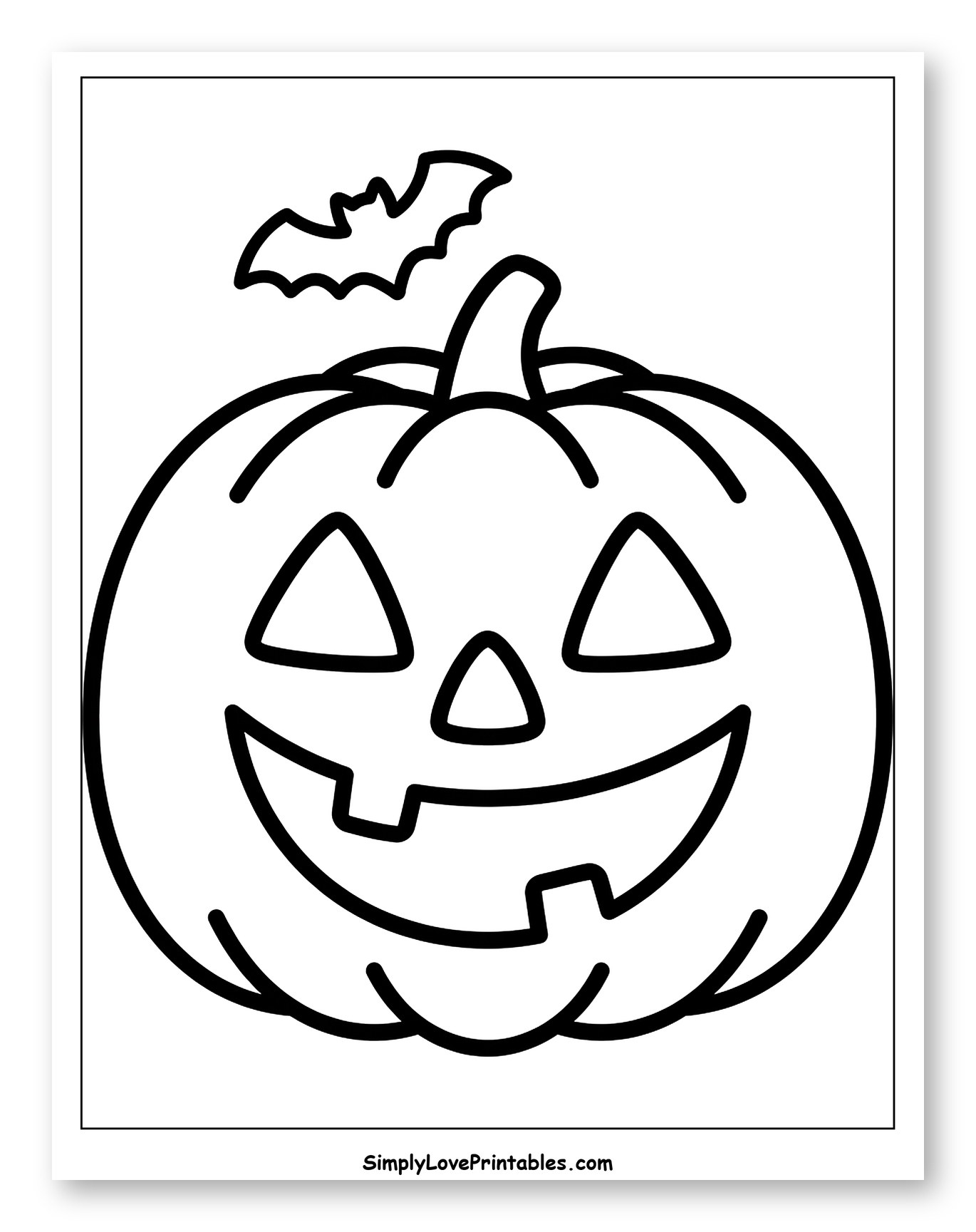 Halloween Jack-o'-Lantern with a Flying Bat Coloring Sheet for Toddlers