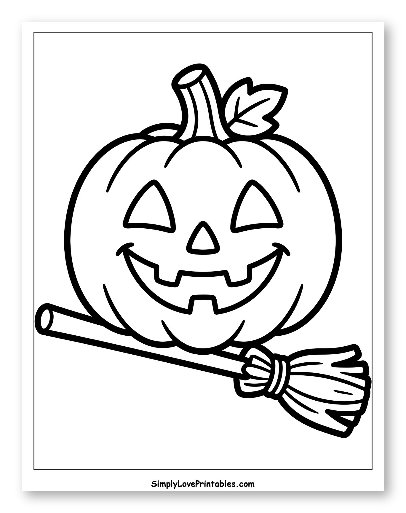 Halloween Jack-o'-Lantern with Broomstick Coloring Sheet for Toddlers