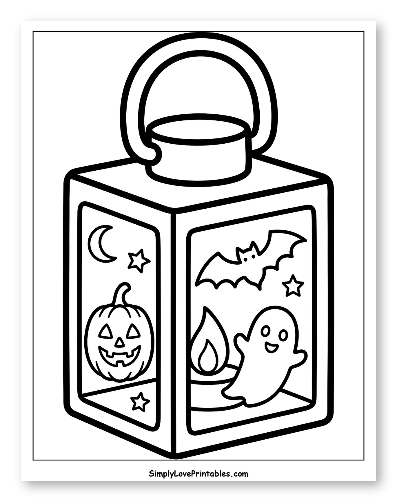 Halloween Lantern with Pumpkin, Bat, and Ghost Coloring Sheet for Toddlers
