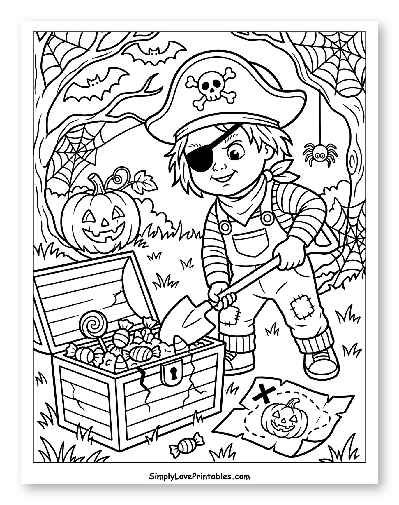 Halloween Pirate Boy Digging Candy Treasure