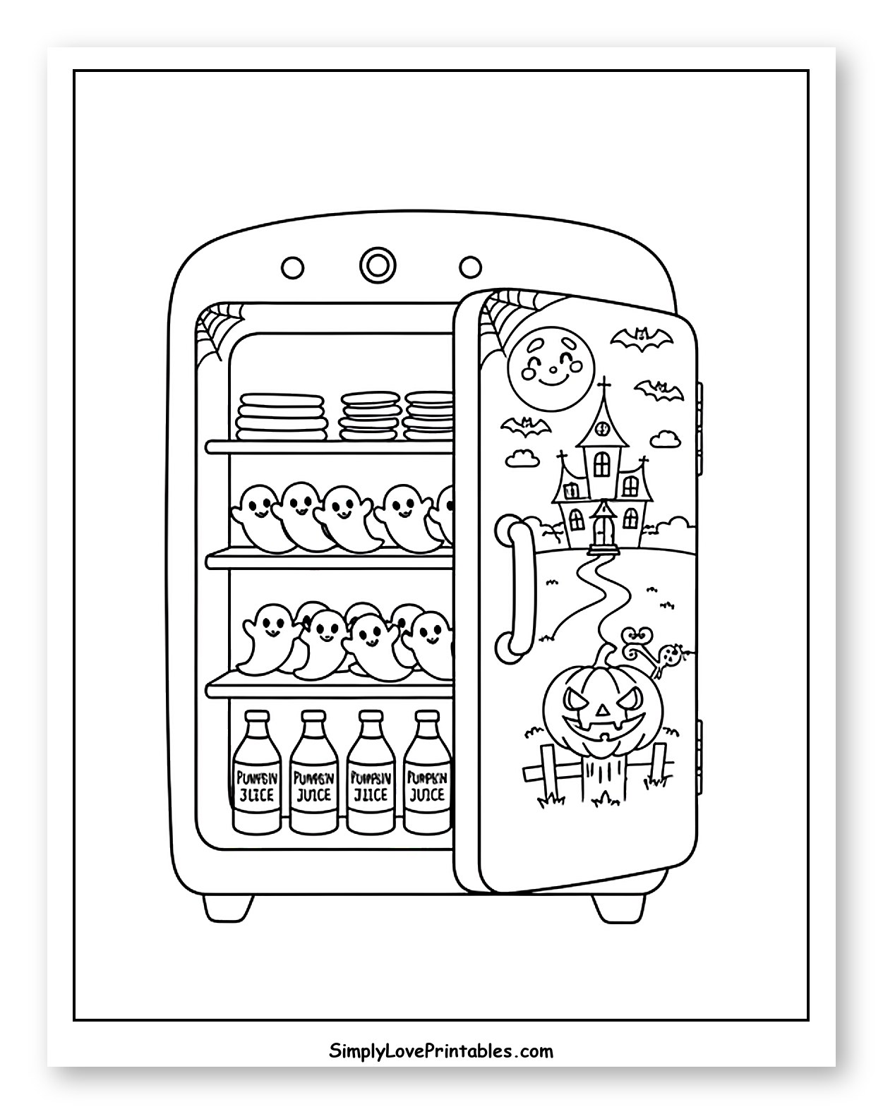 Halloween Refrigerator with Ghosts and Pumpkin Juice
