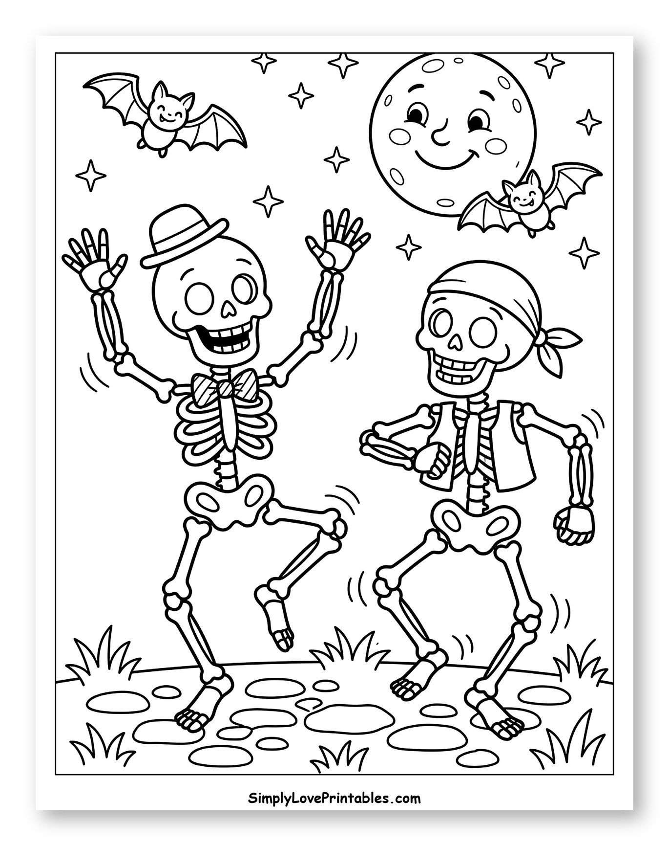 Halloween Skeletons Dancing Under the Moon