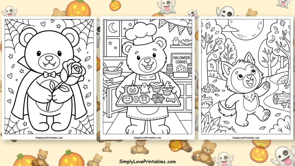 halloween teddy bear coloring pages featured image