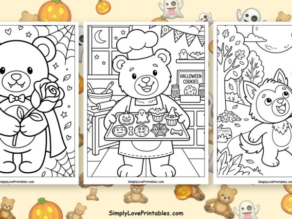halloween teddy bear coloring pages featured image