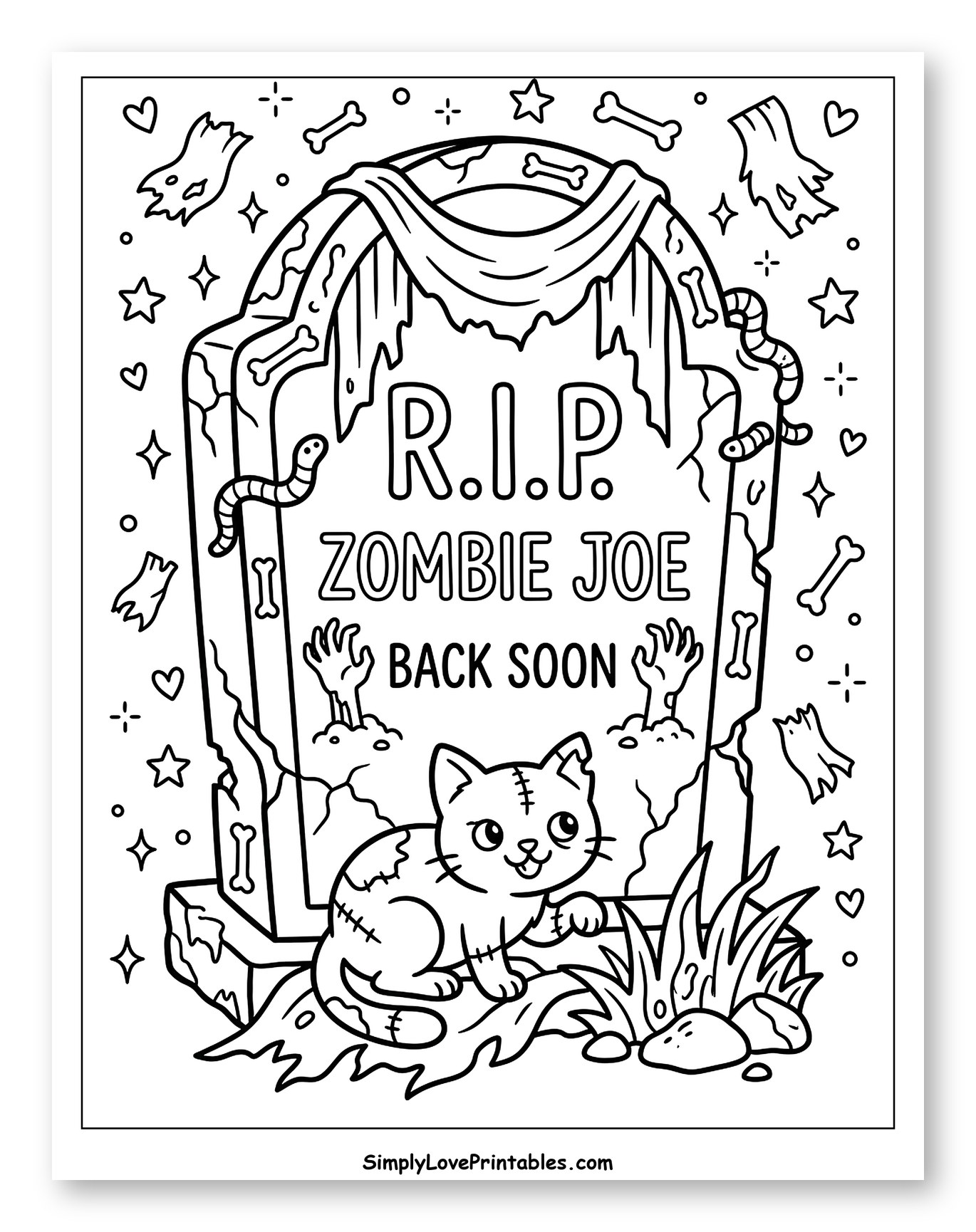 Halloween Tombstone with a Cute Frankenstein Cat