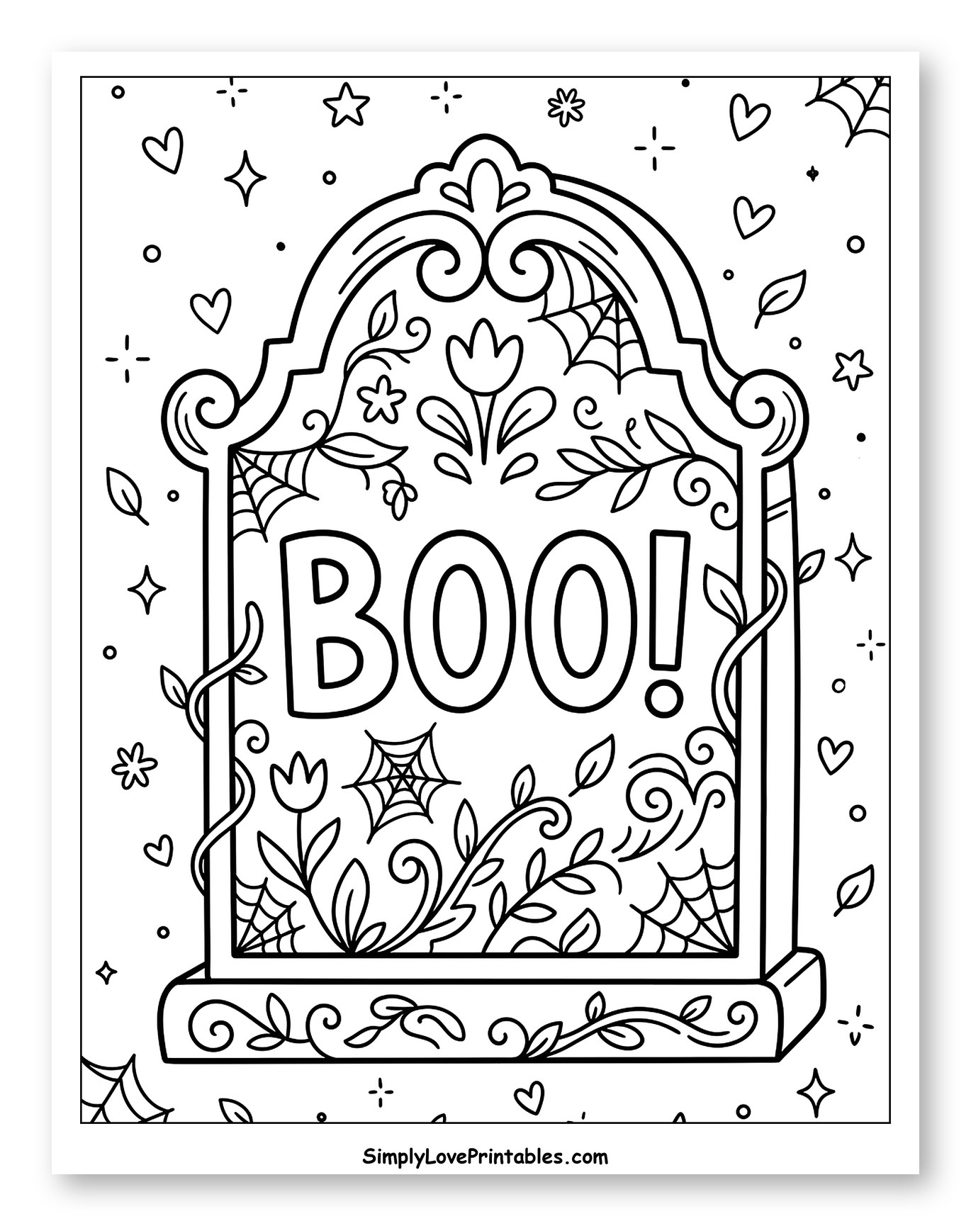 Halloween Tombstone with BOO and Spooky Decor