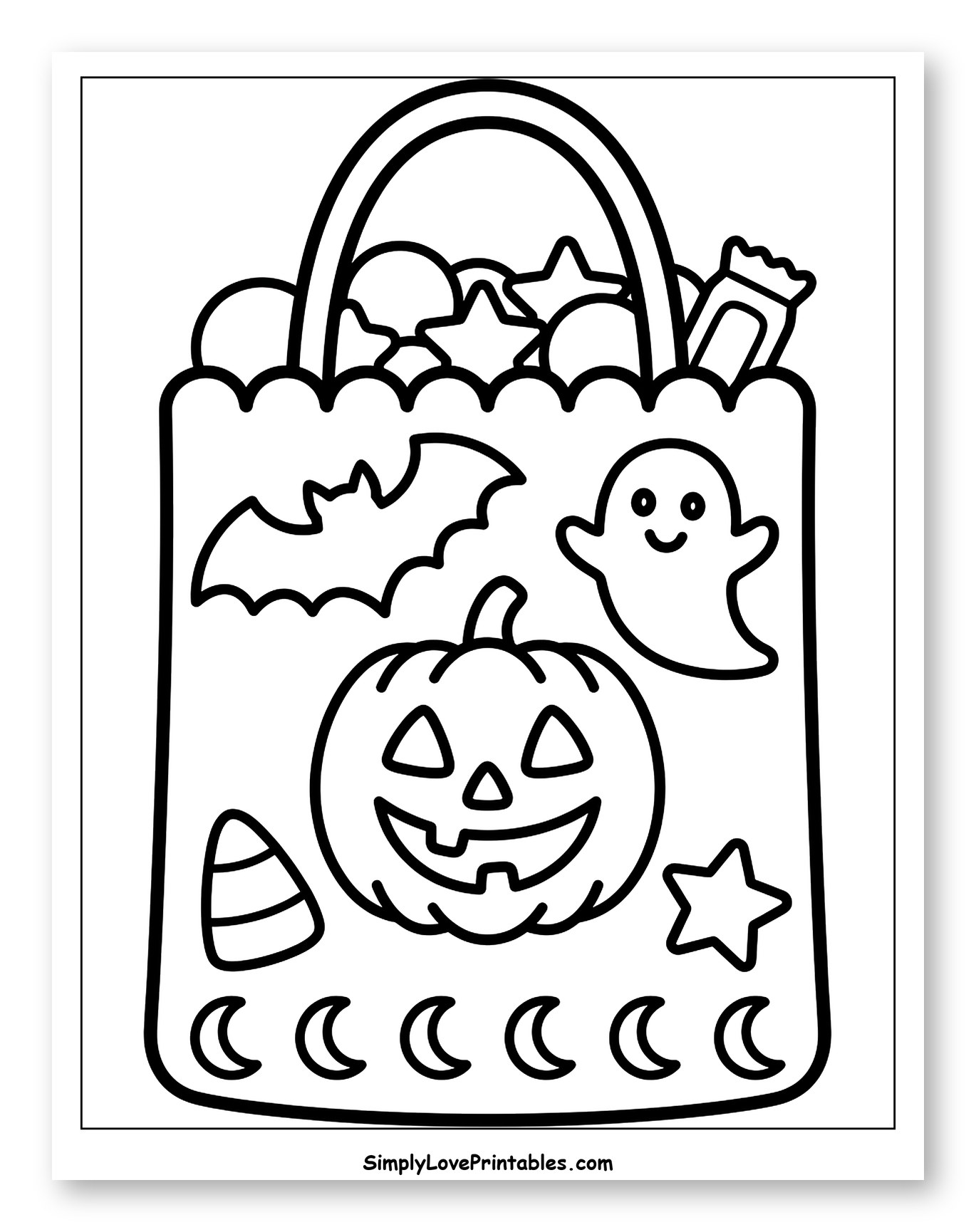 Halloween Trick-or-Treat Bag with Spooky Decorations to Color for Toddlers