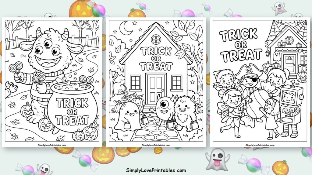 halloween trick or treat coloring pages featured image