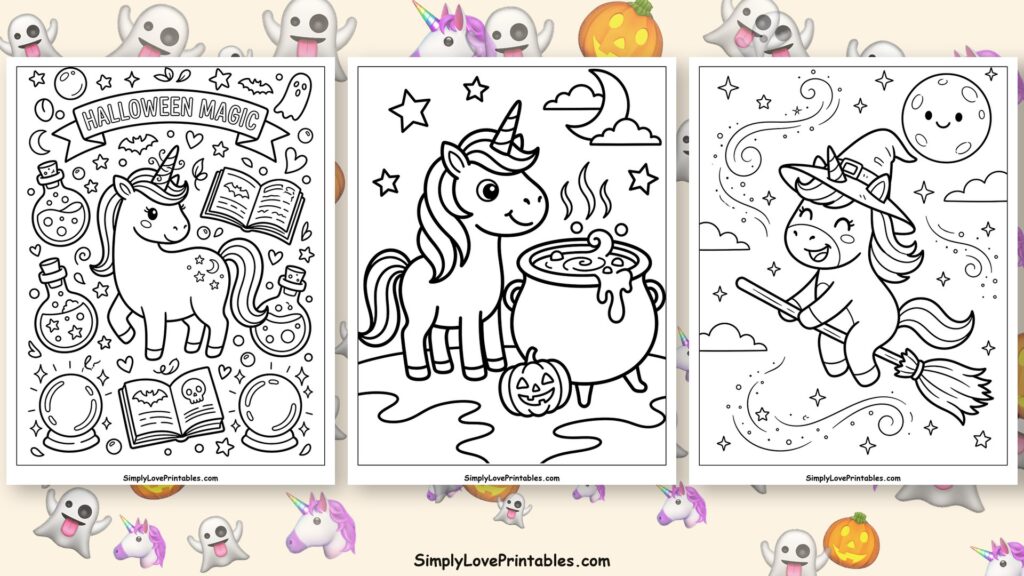 halloween unicorn coloring pages featured image