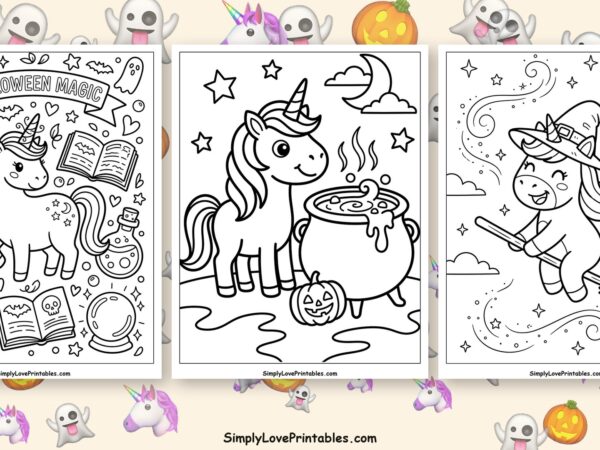 halloween unicorn coloring pages featured image