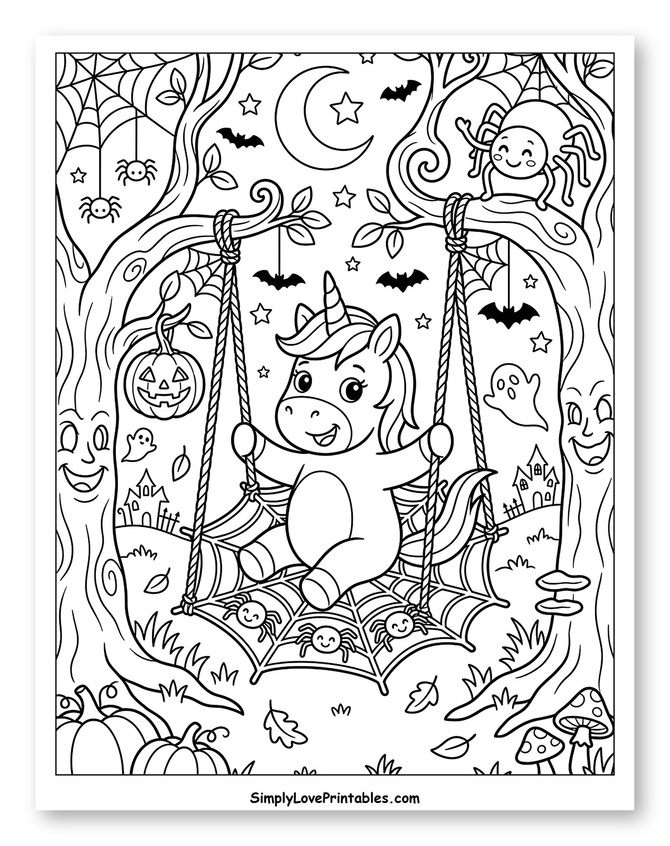 Halloween Unicorn on a Spiderweb Swing