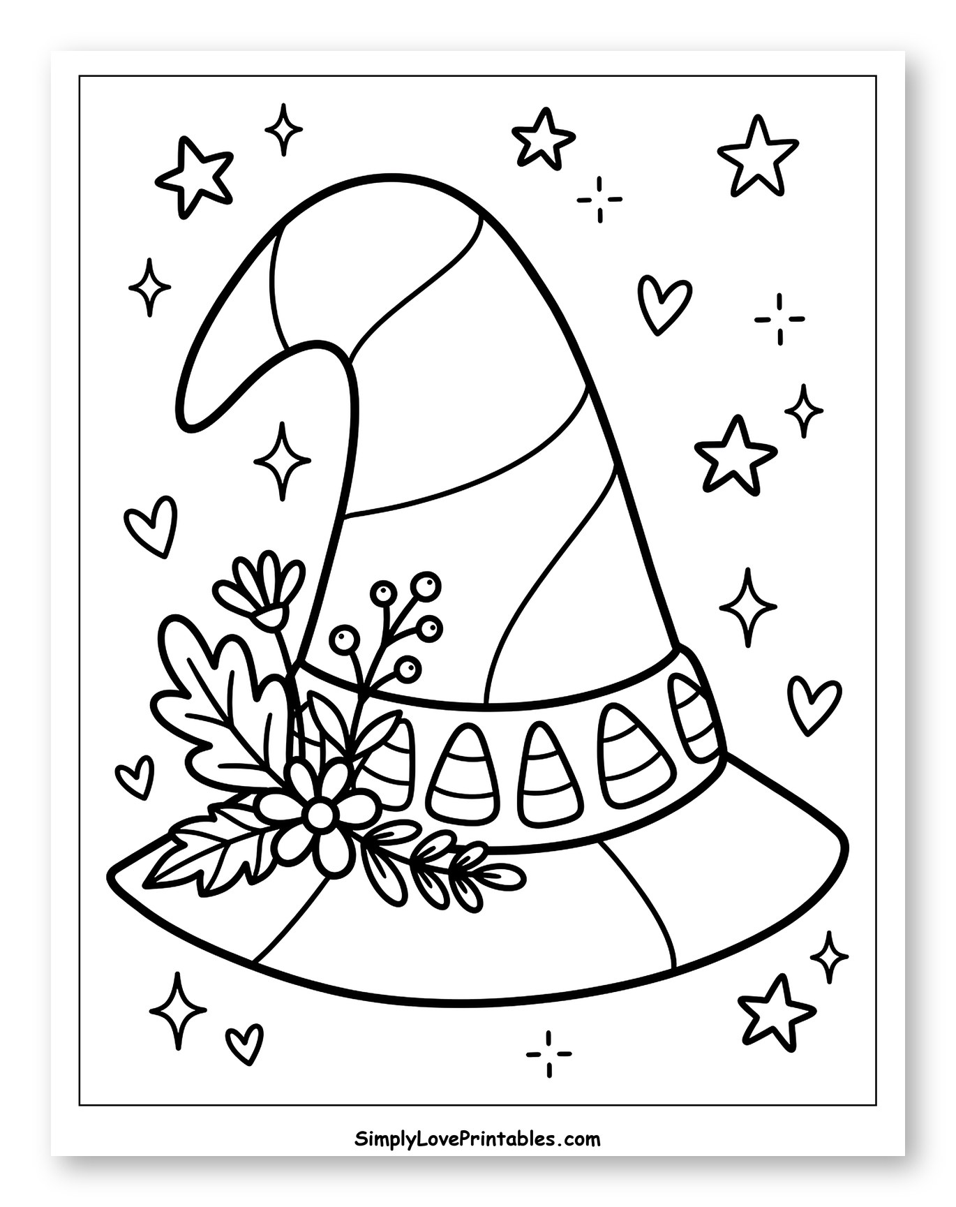 Halloween Witch Hat with Candy Corn and Flowers