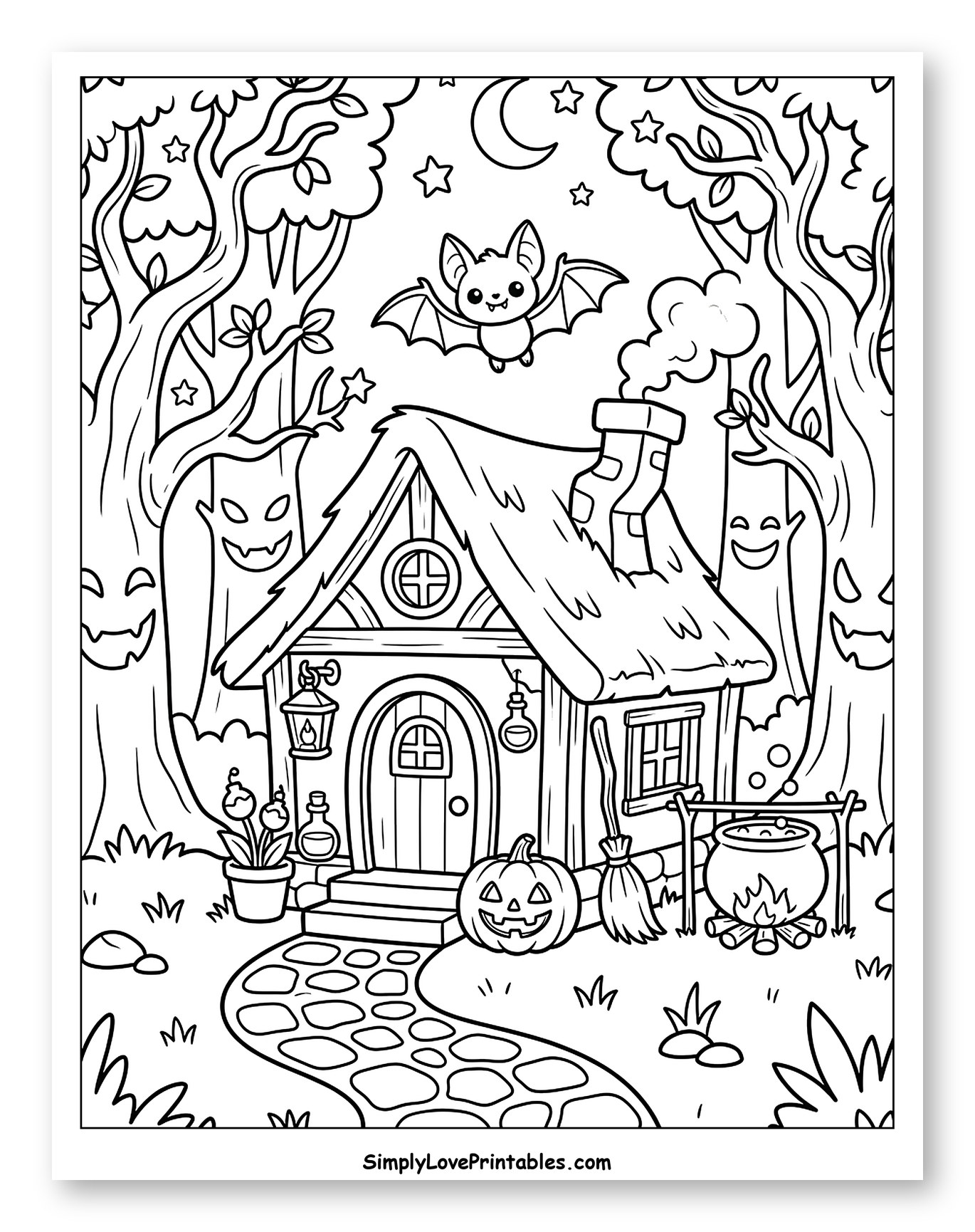 Halloween Witch House with Flying Bat