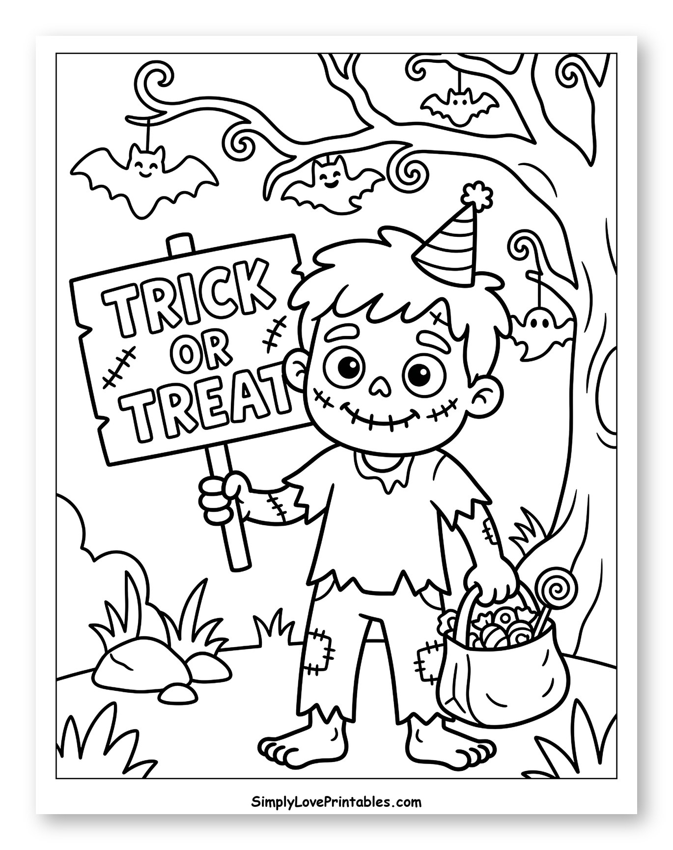 Halloween Zombie Holding Trick or Treat Sign