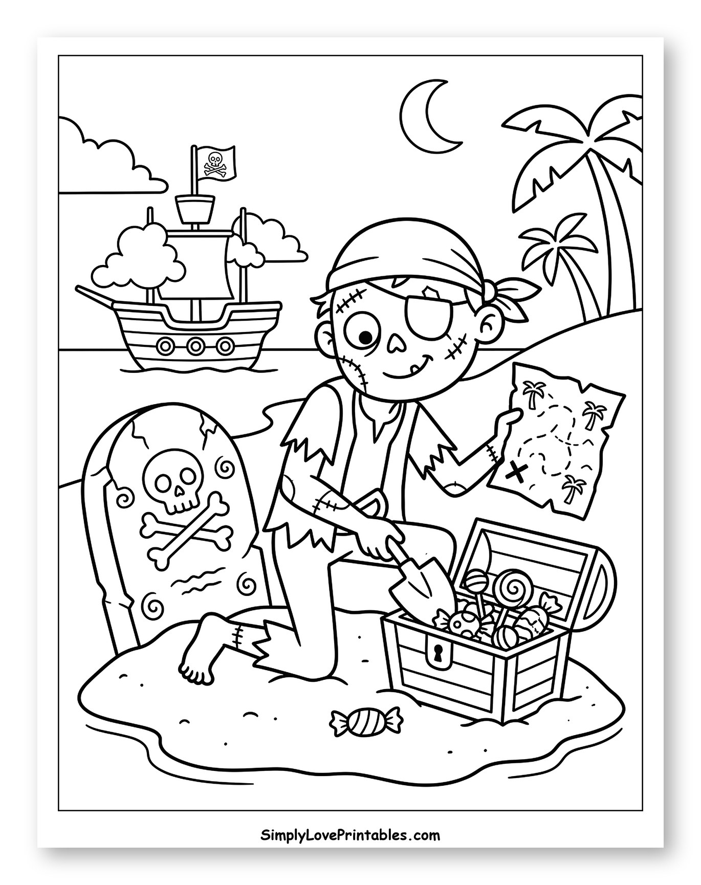 Halloween Zombie Pirate Finding Candy Treasure