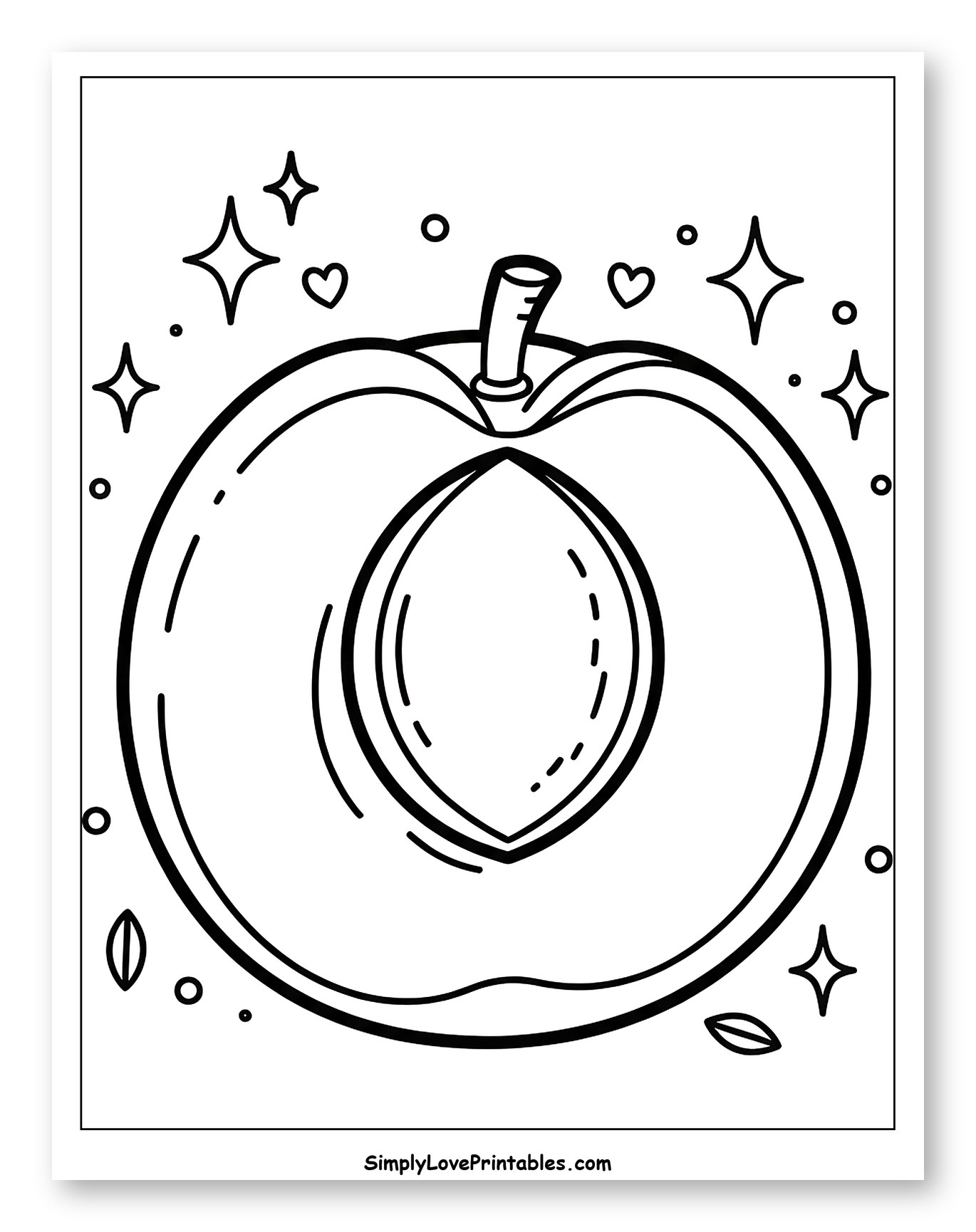 Halved Apricot with Pit and Sparkles Coloring Sheet for Adults