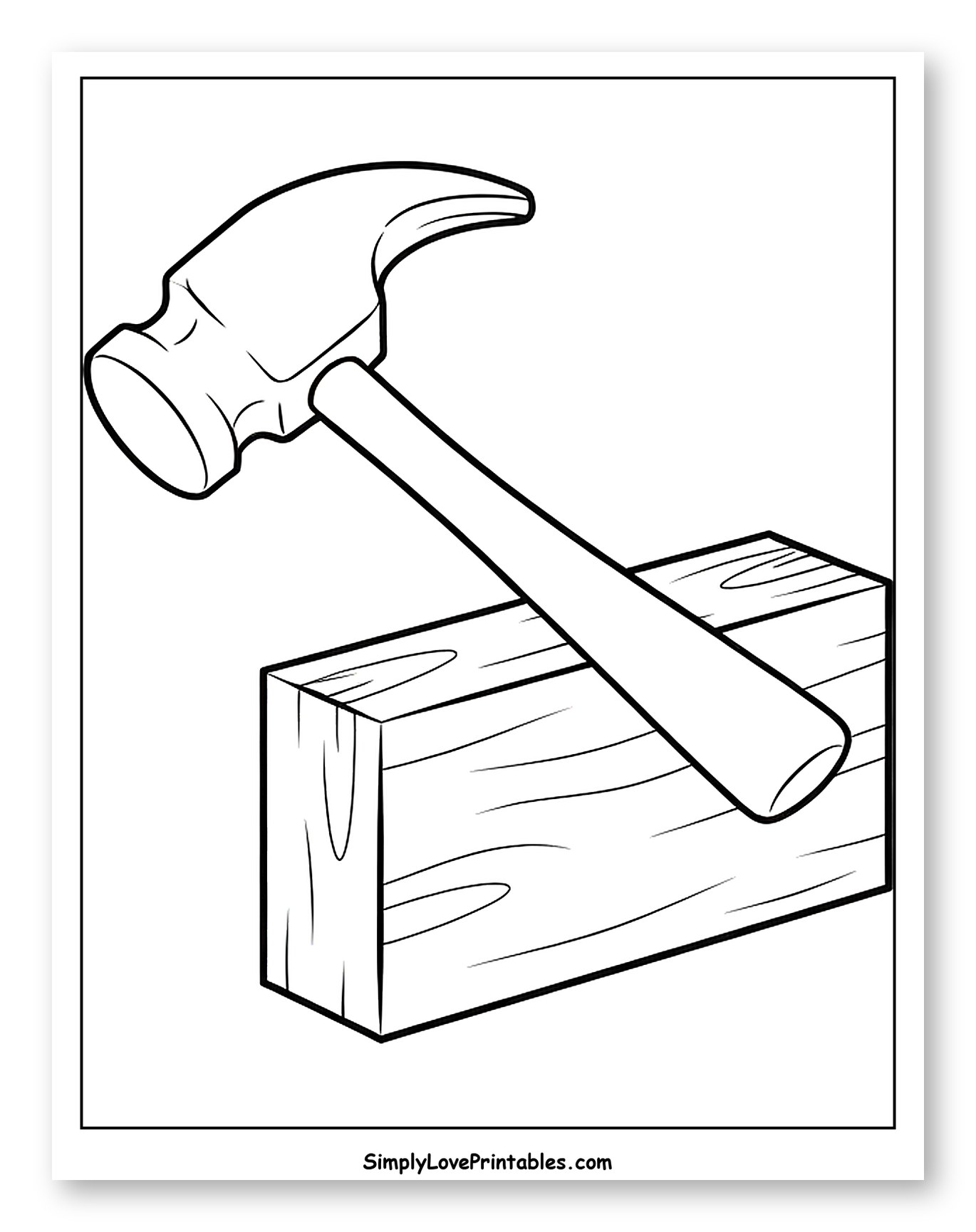 Hammer Resting on a Wooden Block Coloring Page for Toddlers