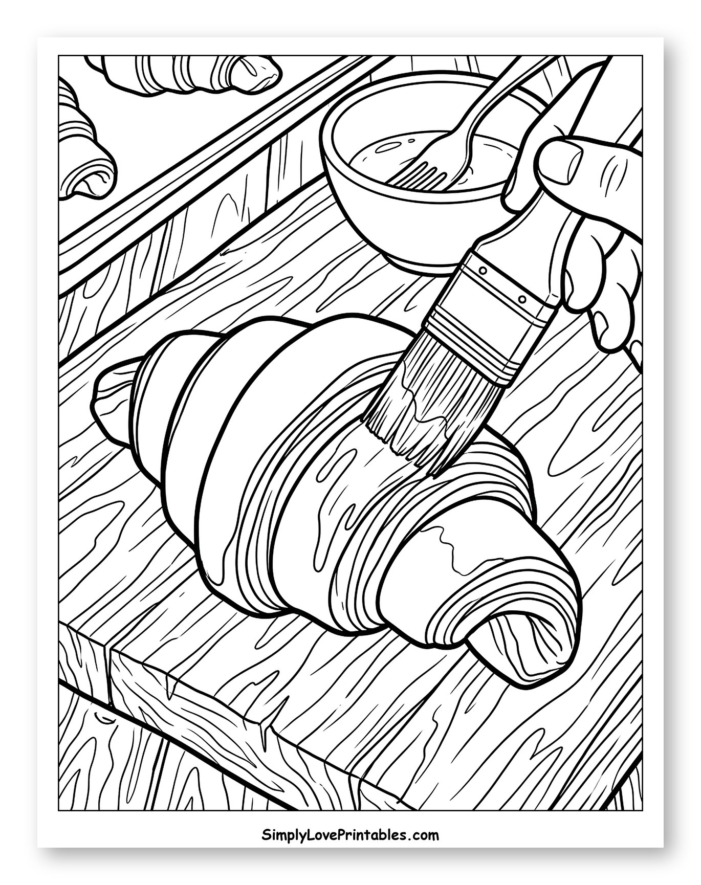 Hand Brushing a Croissant with Egg Wash Coloring Sheet
