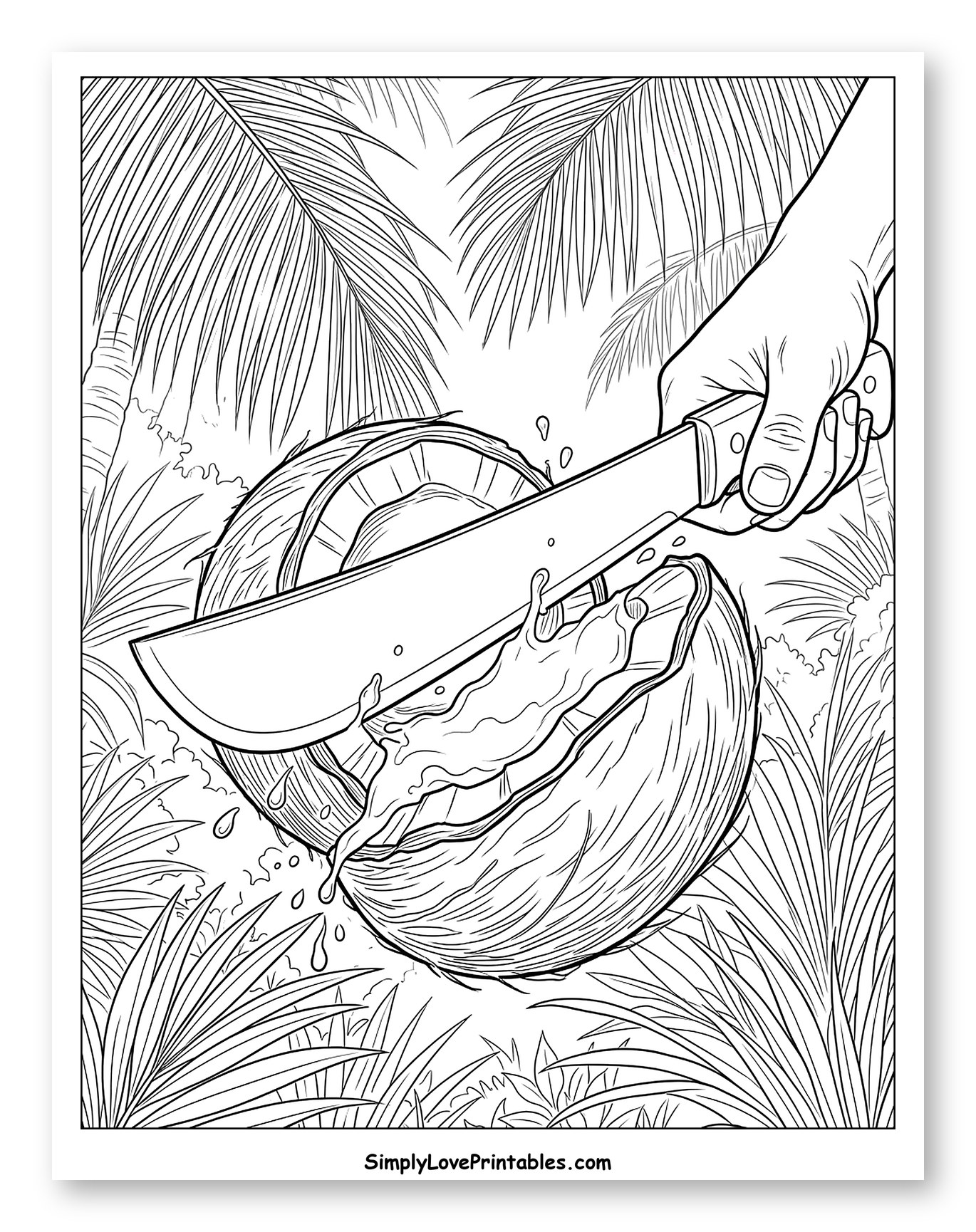 Hand Cutting Coconut with Machete